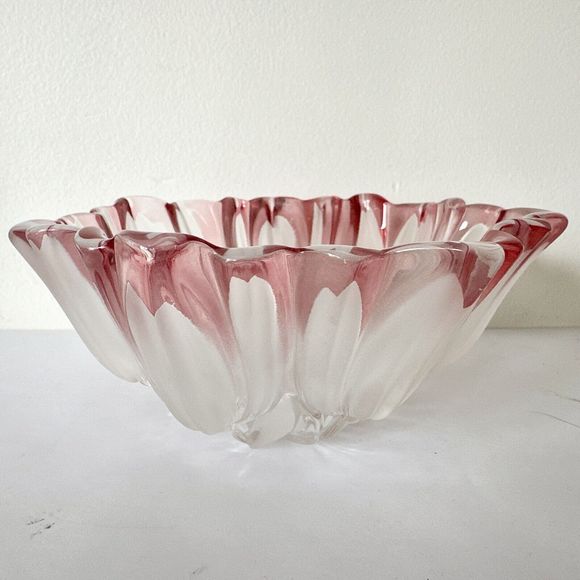Mikasa Pink & White Crystal tulips Pink Collection 7 inch bowl Decor Glass  - Picture 3 of 14